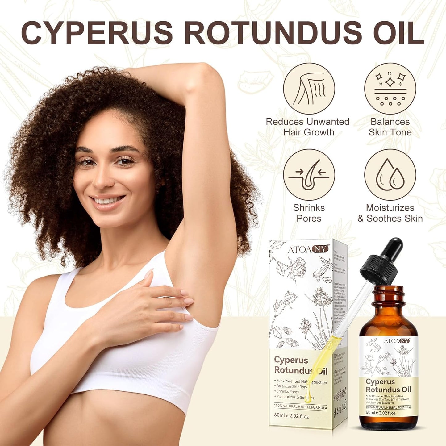 2 Pack Cyperus Oil, Cyperus Oils for Hair Removal, Cyperus_ Rotundus_Oil Natural with Dropper, Reducing Body Hair Growth, Moisturizing & Soothing Skin, 4 Fl oz