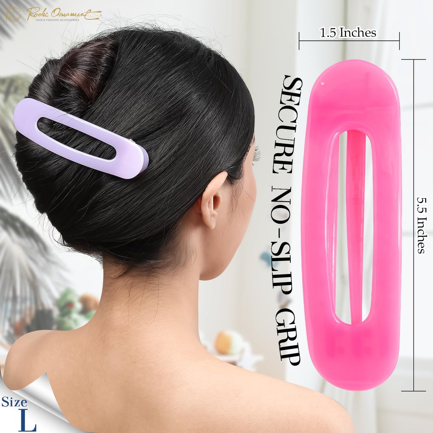 RC ROCHE 6 Pcs Flat Claw Hair Clips for Women Lay Down Barrettes No Crease Side Slide Thick Long Hair Duckbill French Against Head Jaw Claw Styling Jumbo Extra XL Clamp, Large Jelly Candy