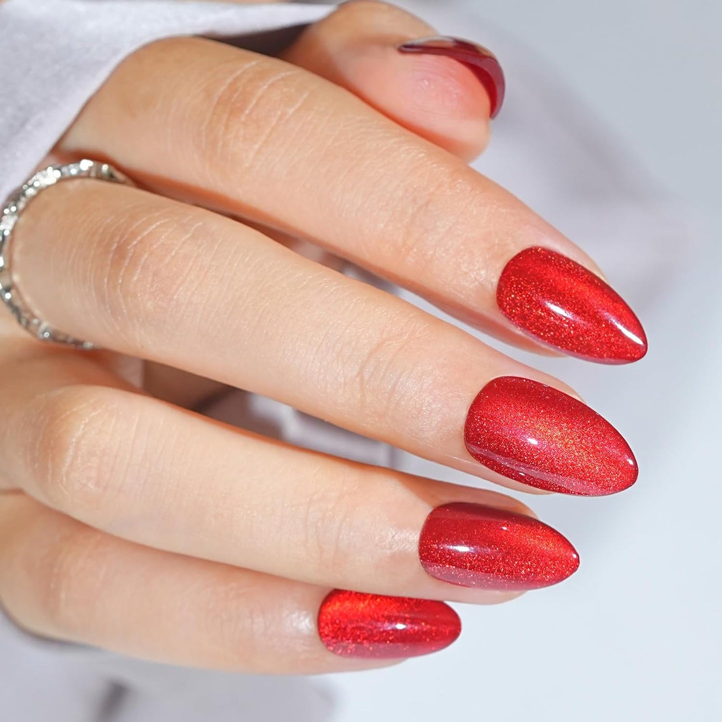 Press On Nails Almond - Bloody Claw, Red Cat Eye Halloween Press On Nails Short, Acrylic Square Glue On Nails with Nail Glue, Fit Perfectly & Natural Stick On Nails in 16 Sizes - 32 PCS Soft Gel Kit