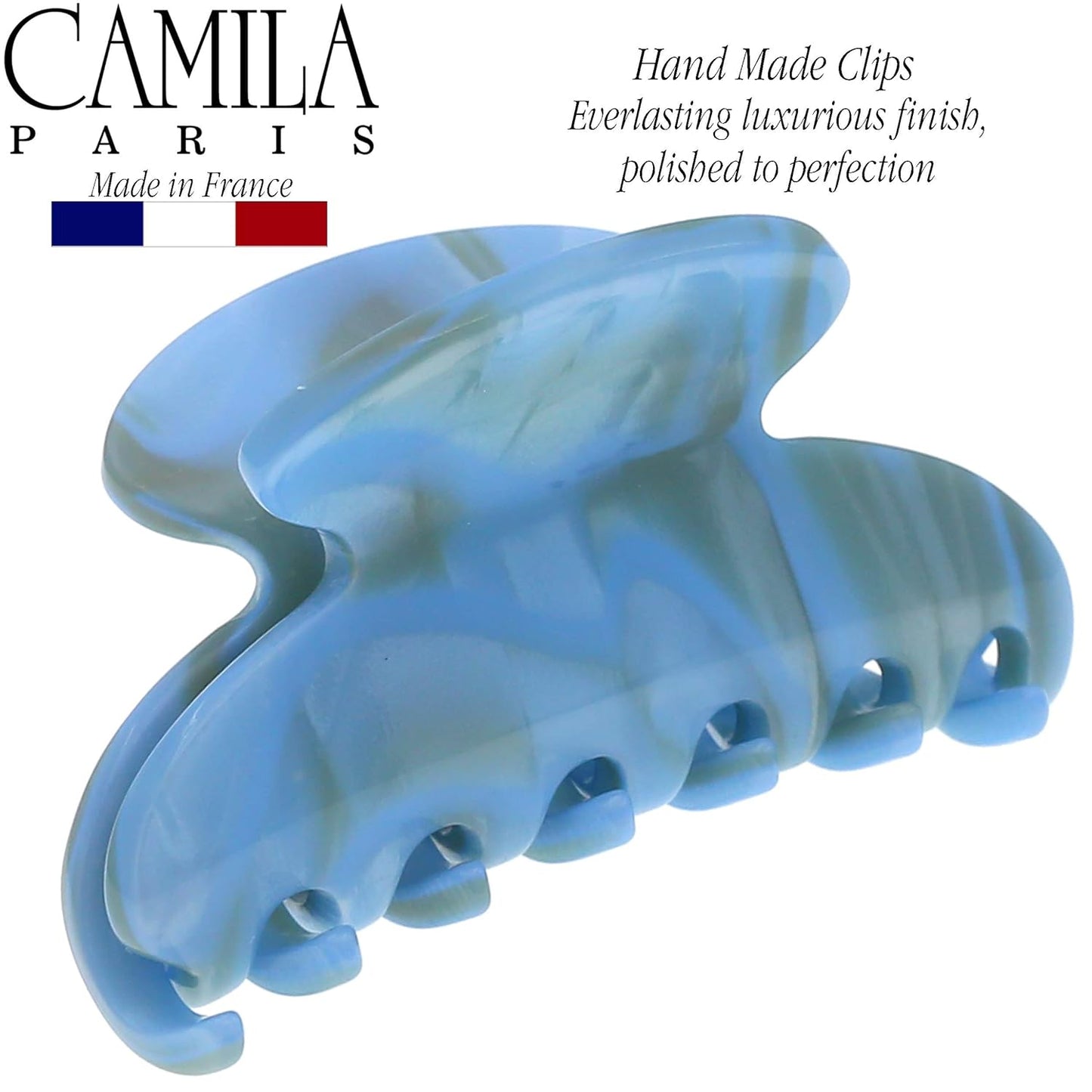 Camila Paris CP3063 French Hair Clip for Women, Handmade, Blue, Small, Girls Hair Claw Clips Jaw, Durable Styling Hair Accessories for Women, Strong Hold No Slip Grip, Made in France