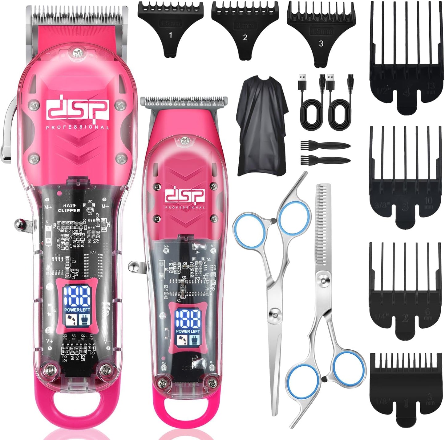 DSP® Hair Clipper, Trimmer Kit for Men Professional Barber Set for Hair and Beard Cutting Zero Gap Beard Trimmer, with LED Display (Pink)
