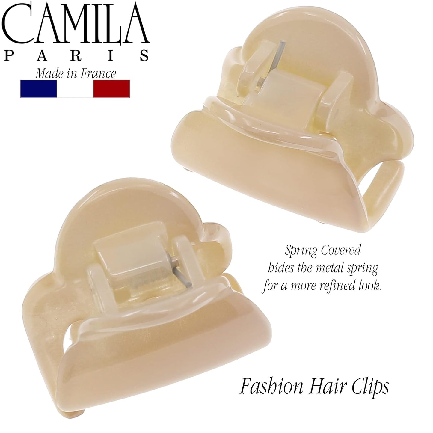 Camila Paris CP3480 French Hair Clip for Women, Set of 2 Small Beige Girls Hair Claw Clips Fashion Durable Hair Accessories for Women, Luxury Ladies Strong Hold No Slip Grip Clamp, Made in France
