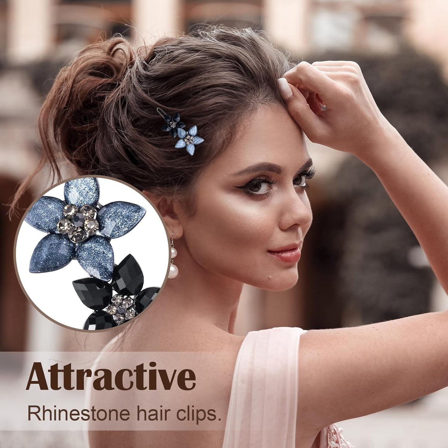 Joez Wonderful 2 Pcs Vintage Rhinestone Hair Clips, Fancy Ink-Blue & Black Hair Barrettes, Decorative Flower Hair Clips, Formal Hair Accessories for Wedding, Women, Bride (1.8 Inch)