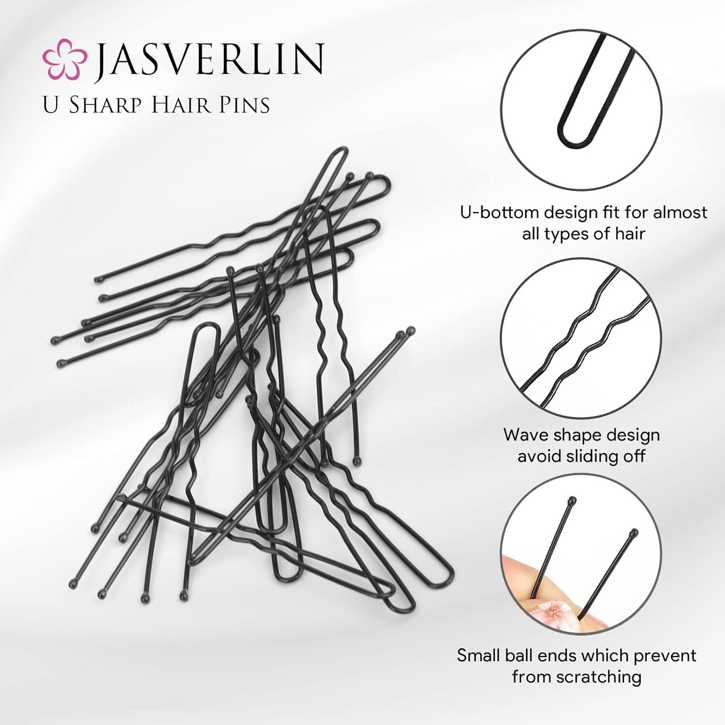 U Shaped Hair Pins Black Assorted Size, Small Long U Bobby Pin for Bun Bunheads Wedding Hairstyles Updo Accessories Women Girl 150pcs