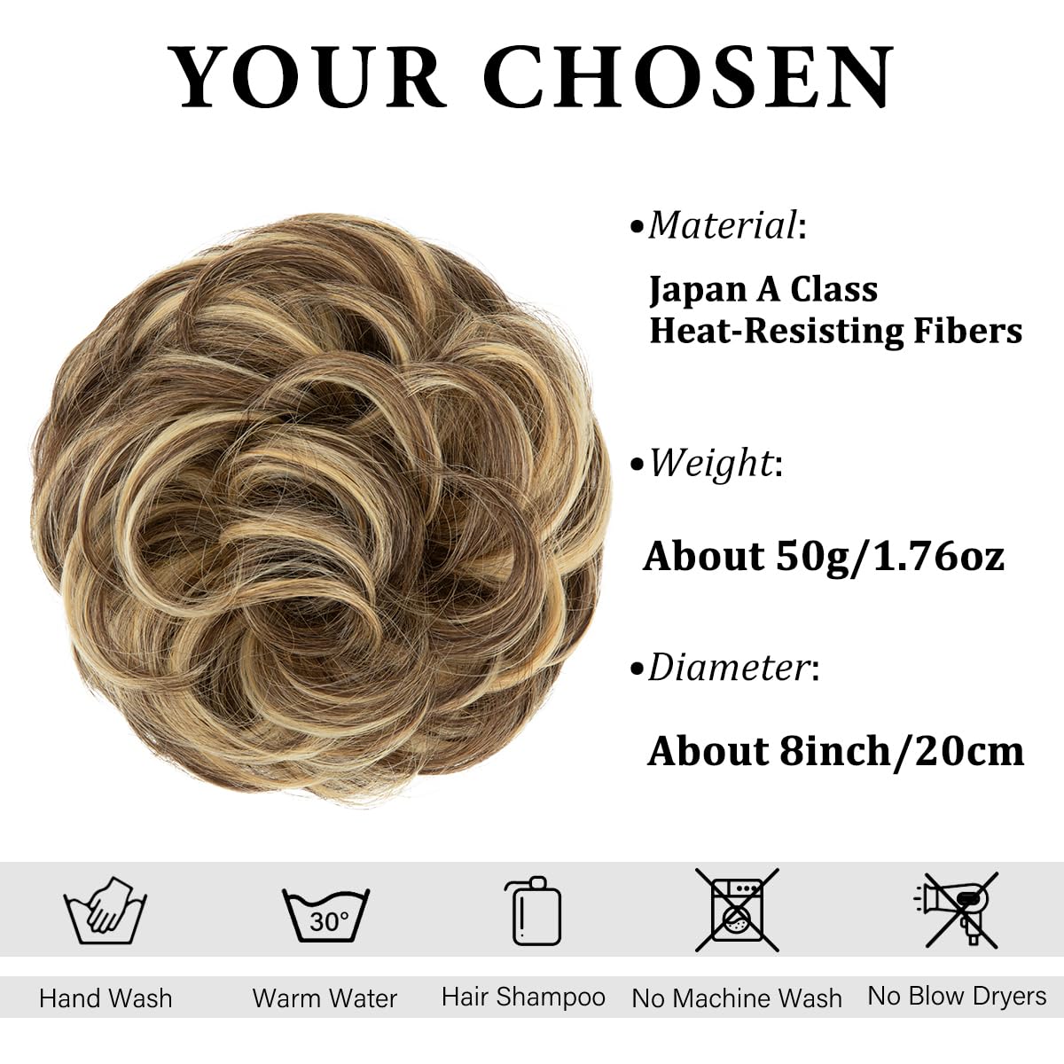 CJL HAIR Large Messy Bun Hair Piece Wavy Curly Scrunchies Synthetic Chignon Ponytail Hair Extensions Thick Updo Hairpieces for Women Bernstein Multi