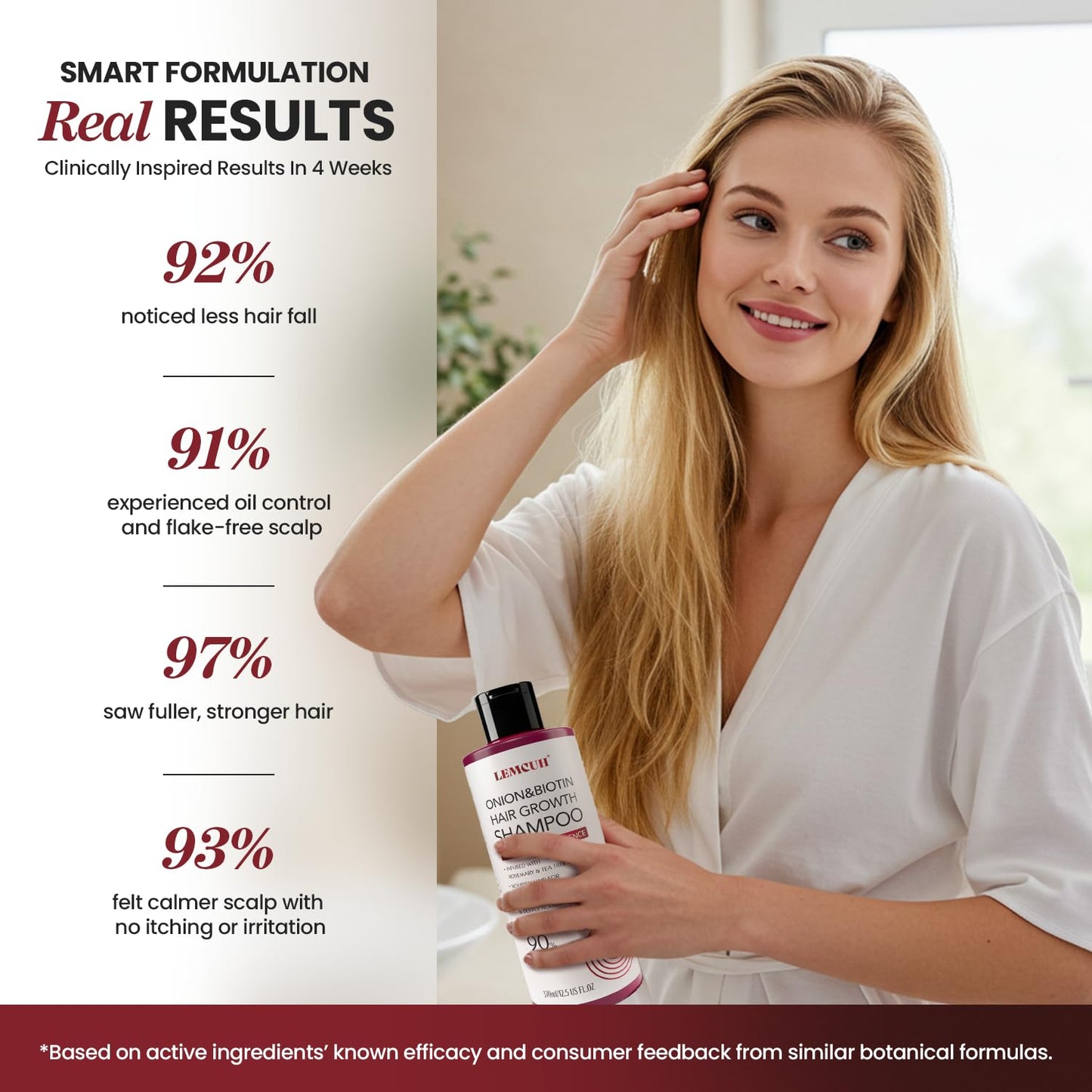 Onion & Biotin Hair Growth Shampoo: Infused With Natural Rosemary Tea Tree Oil Anti Hair Loss Shampoo - Scalp Smooths Thickening Formula Support Hair Regrowth For Women Men (12.5 Fl Oz)