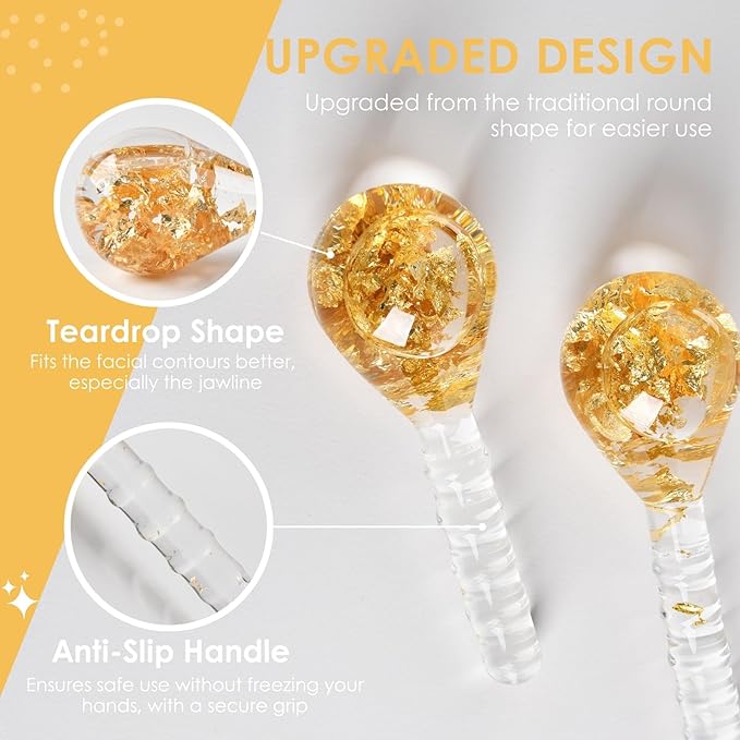 Facial Ice Globes, Cryo Cooling Massage Tool for Face, Eyes & Neck, Reduces Puffiness, Dark Circles, Fine Lines & Wrinkles, Tightens Pores, Refreshing Skincare Gift for Women & Girls, Gold