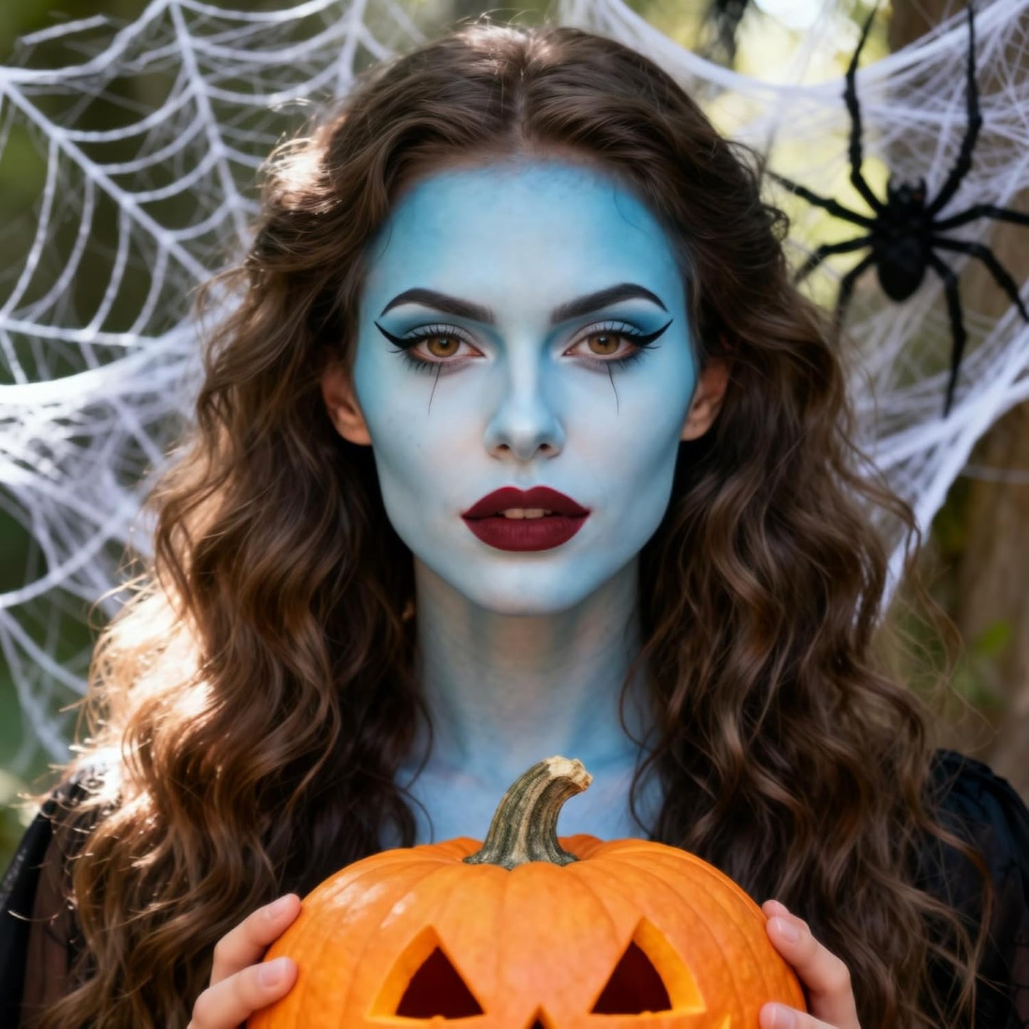 Halloween Makeup Kit for Sally and Corpse Bride Looks, Water-Based Non-Toxic Face Paint Set with Light Blue Face Paint, Red Lip Gloss, Black Eyeliner for Halloween Cosplay, Stage