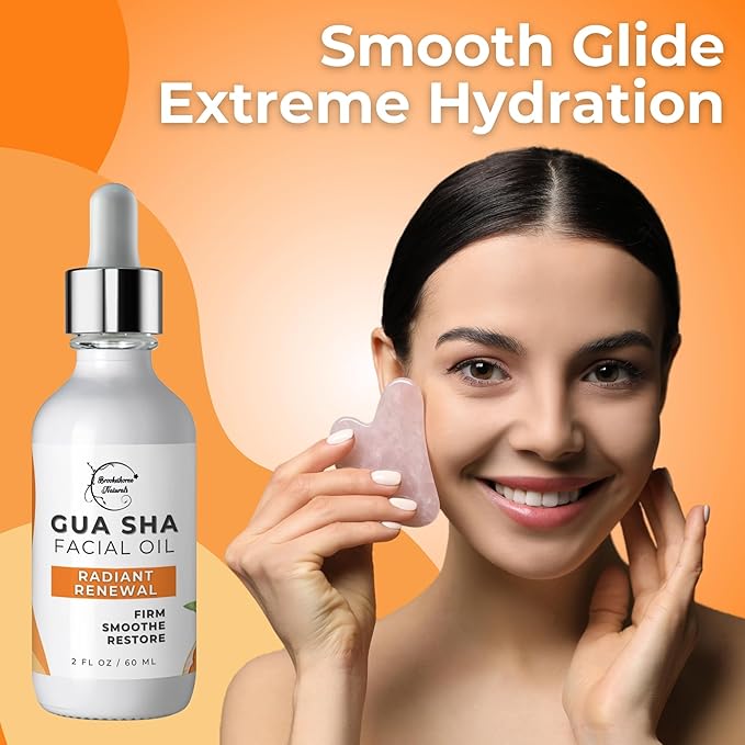 Brookethorne Naturals Gua Sha Oil for Face | Radiant Renewal Facial Oil for Gua Sha Massage & Dermaplaning | 100% Natural Hydrating Face Oil with Jojoba, Rosehip, Argan Oil & AHAs to Firm & Restore