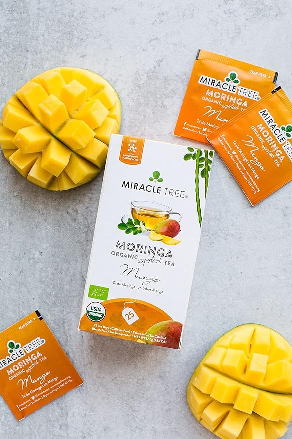 Miracle Tree - 3 Count of Organic Moringa Superfood Tea, 25 Individually Sealed Tea Bags, Mango (Keto, Detox, Energy/Immunity Booster, Vegan, Gluten-Free, Organic, Non-GMO, Caffeine-Free)