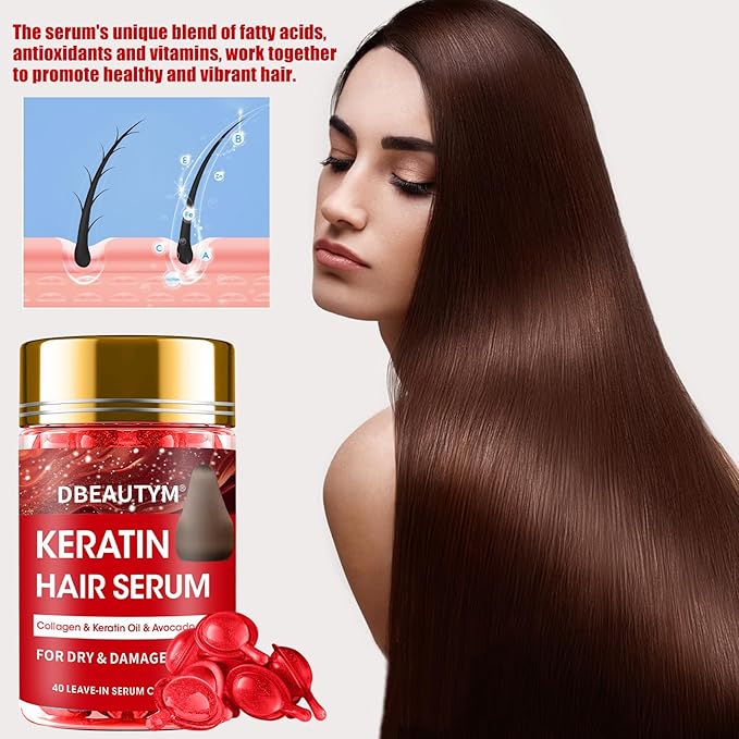 Collagen Hydrating Hair Mask Keratin Hair Serum,Natural Deep Conditioner Hair Mask,Moisturizing Hair Oil for Split Ends, Hair Styling Serum for Frizzy & Dry Hair,Keratin Styling Oil Capsules