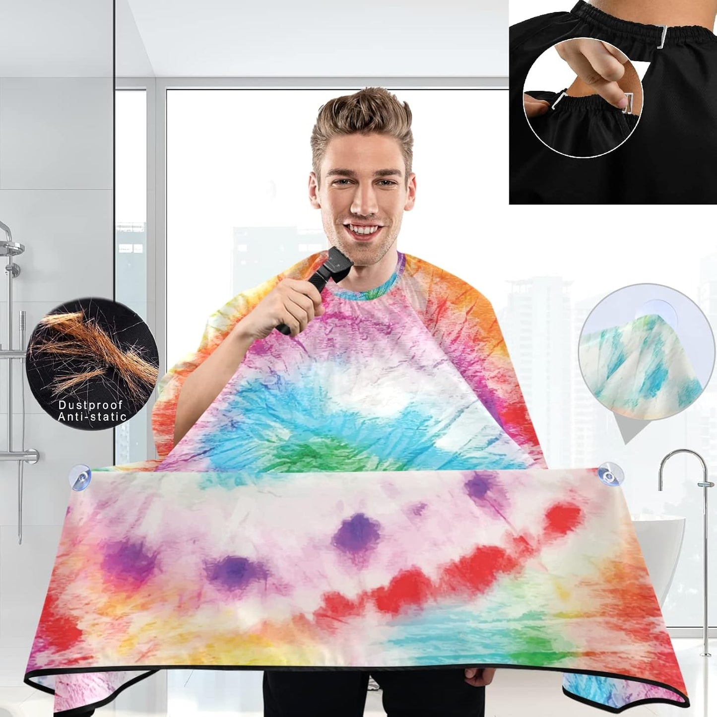 visesunny Barber Cape Rainbow Tie Dye Pattern Polyester Hair Cutting Salon Cape Apron Anti-Static Haircut Water-Resistant Shaving Cloth Beard Shaving Bib Hairdressing Cape