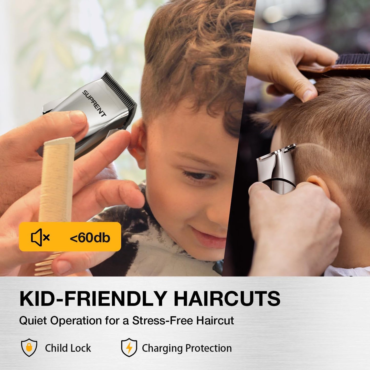 SUPRENT Low Noise Hair Clippers for Men Easy-Clean Waterproof Clippers, Cordless Clippers & Trimmers Set for Family Grooming