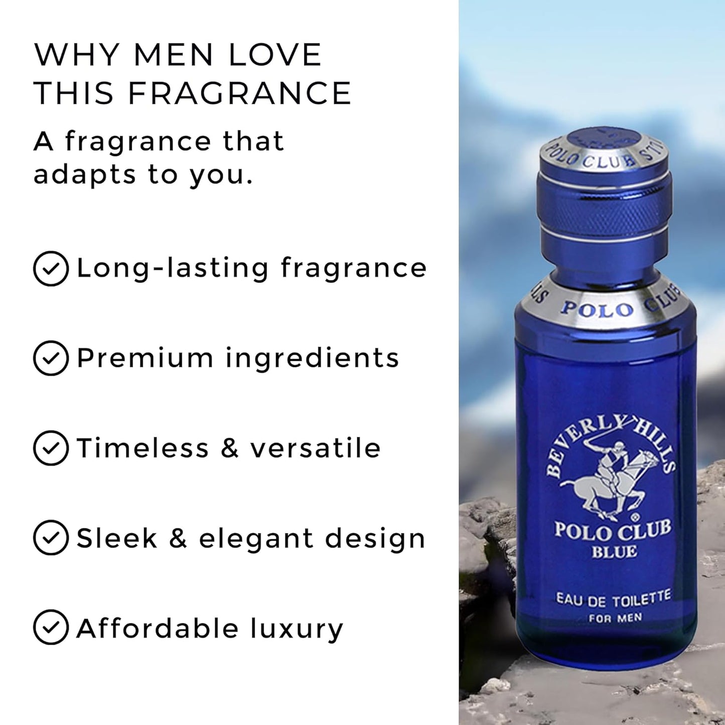 Beverly Hills Polo Club BLUE - Cologne for Men with Notes of Lavender and Sandalwood - Fresh & Oceanic Fragrance Scent - Eau De Toilette Spray 3.40fl.oz / 100ml