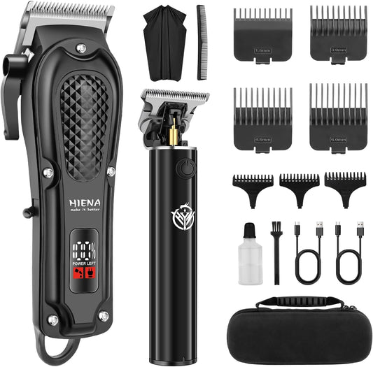 HIENA PRO Professional Hair Clippers and Trimmers Set for Men Cordless Barber Kit Hair Cutting Kit Rechargeable Clipper Set for Barbers with LED Display, Gifts for Men, (Black)