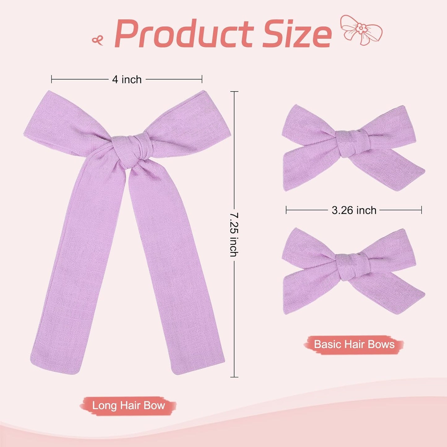 DEEKA Light Purple Cotton Linen Hair Bows 2 Sizes 5"&3.5" Soft Hair Bow set for Toddler Girls Long Ponytail Knot Bows Alligator Clip Hair Accessories for Little School Girls (Light Purple)