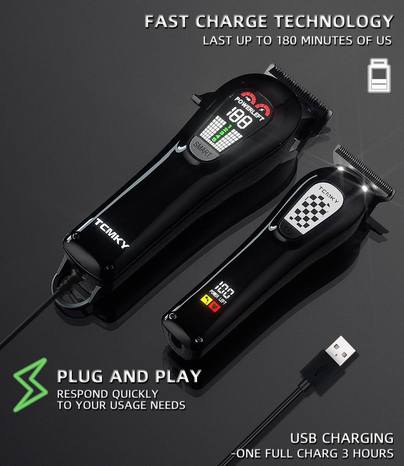 Hair Clippers Professional Cordless for Men, Barber Clippers for Hair Cutting Kit, Wireless LCD Display Hair Trimmers Set, Rechargeable Haircut Machine for Family (Black)