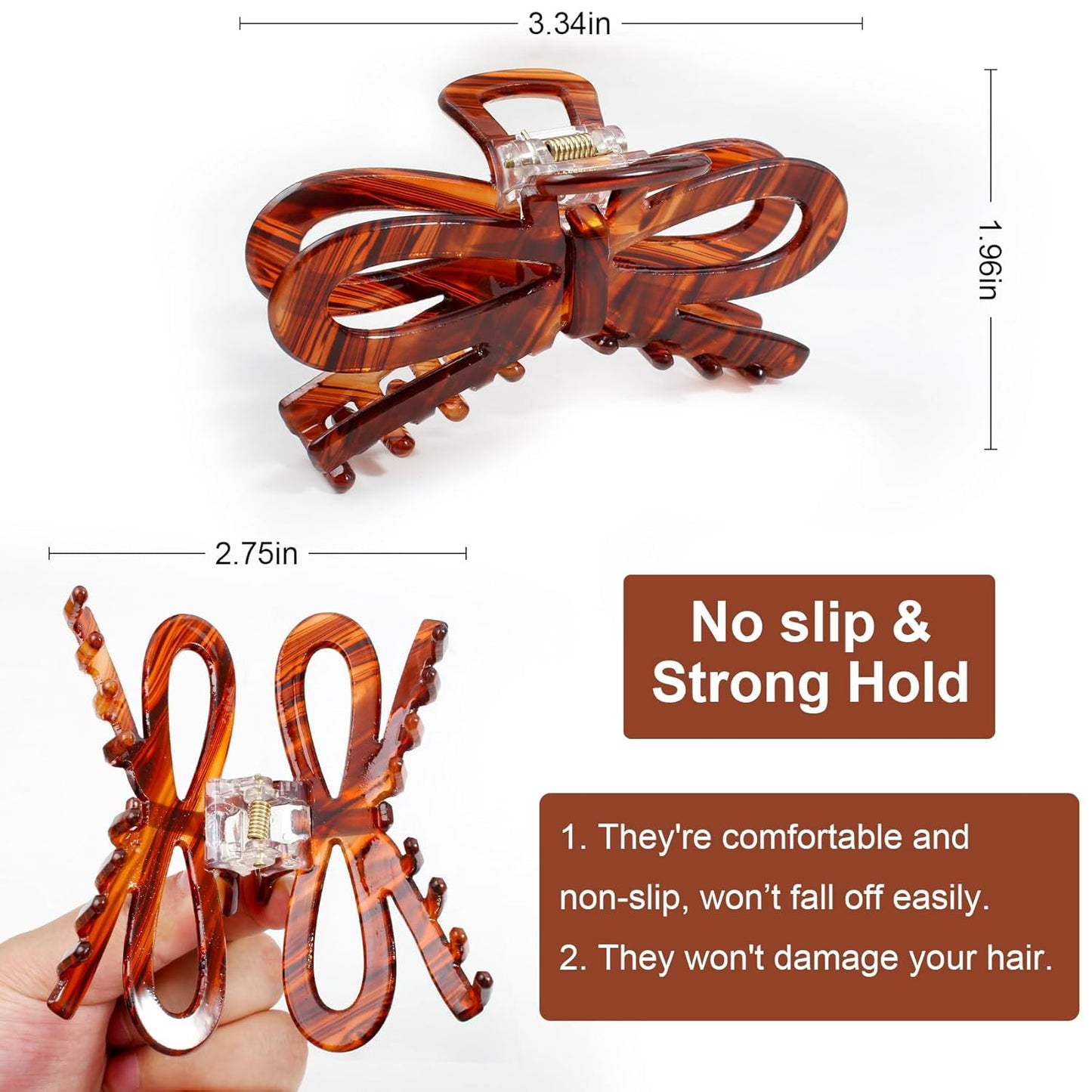 Jayongnee 3 PCS Bow Hair Claw Clips for Women - Non-Slip Hair Clamps for Thin or Thick Hair - Cute Butterfly Hair Accessories for Women Girls - Elegant Hair Styling Accessories (bow 6, Medium)