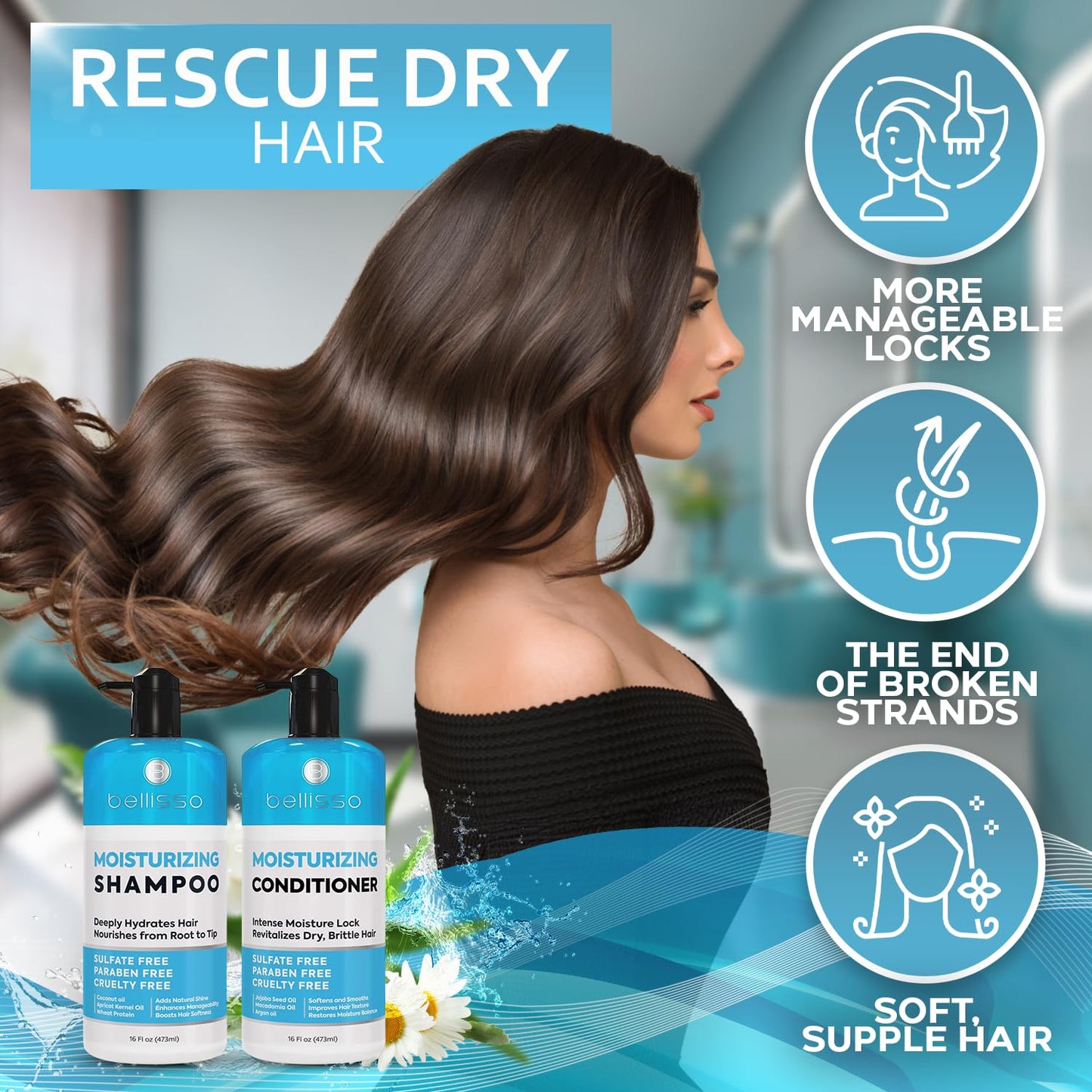 Moisturizing Shampoo and Conditioner Set - Sulfate Free Care for Women and Men - Hydrating, Deep Moisture Duo with Shea Butter - Salon Grade, Color Safe - Ideal for Curly Hair and Dry Split Ends