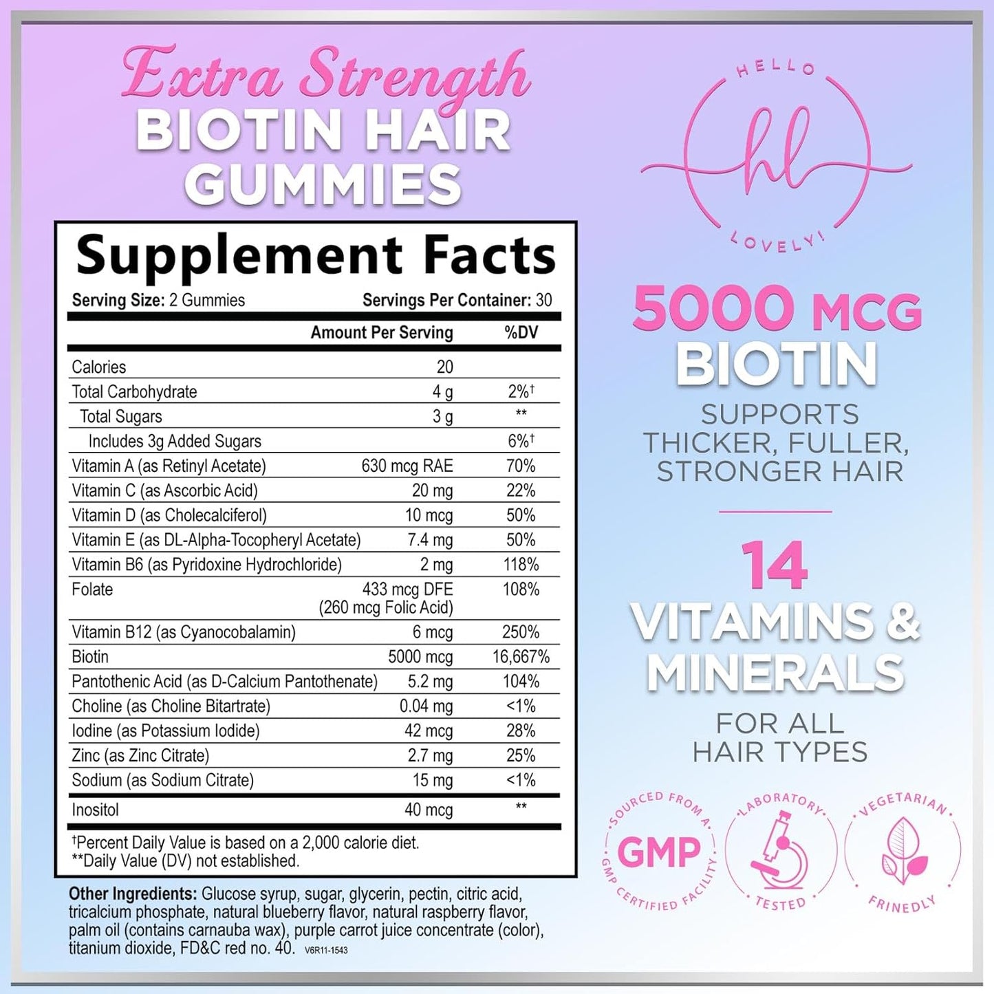 Hair Vitamins Gummies - Biotin 5000 mcg with Vitamin E, C & Zinc, Hair Growth Vitamins for Women & Men - Stronger, Beautiful Hair, Skin & Nails Supplement, Non-GMO & Gluten-Free - 60 Gummy Bears