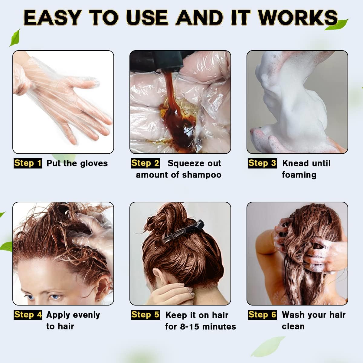 IIIMEIDU Chestnut Brown Hair Dye, Herbal Hair Color for Gray Hair Coverage, Color Shampoo for Women and Men, 3 in 1 Natural Ingredients, 500ml