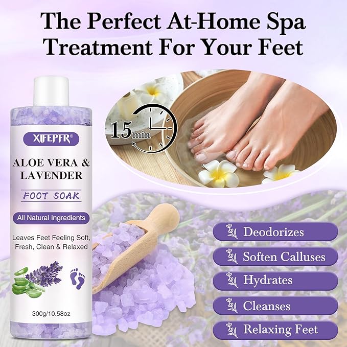 Foot Soak Set Callus Remover Pedicure Kit - Urea Cream 40%, Lavender Soak Salt with Epsom Salt & Foot File for Dead Skin, Foot Care Kit for Dry Cracked Heels at Home