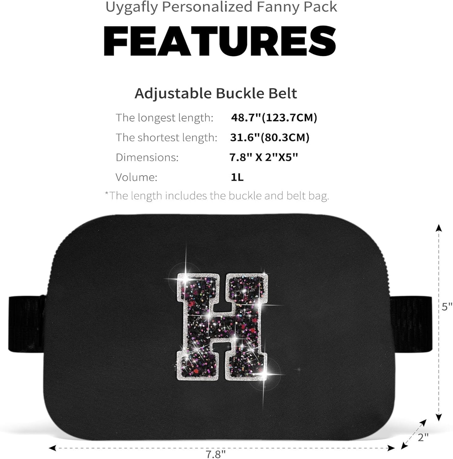 Monogrammed Gifts for Girls Women - Fanny Pack for Kids Teens,Crossbody Bag for Women Trendy Everywhere Belt Bag Monogrammed Crossbody Bag Waist Pack | Black,Initial H