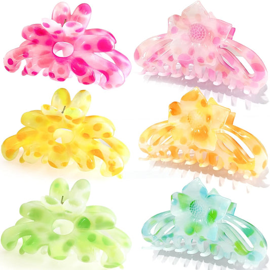 6PCS Hair Claw Clips for Women,Strong Hold Medium Claw Clips for Thick and Thin Hair,Nonslip Hair Accessories for Girls,Summer Beach Vacation Essentials (showy)