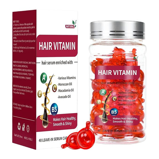 Hair Treatment Serum 40 Count- Vitamins Capsules with Argan Macadamia & Avocado Oils, Vitamin A, C, E, Pro B5, Leave-In Conditioner for Women & Men Frizzy Damaged Hair Repair, No Rinse; HFJN