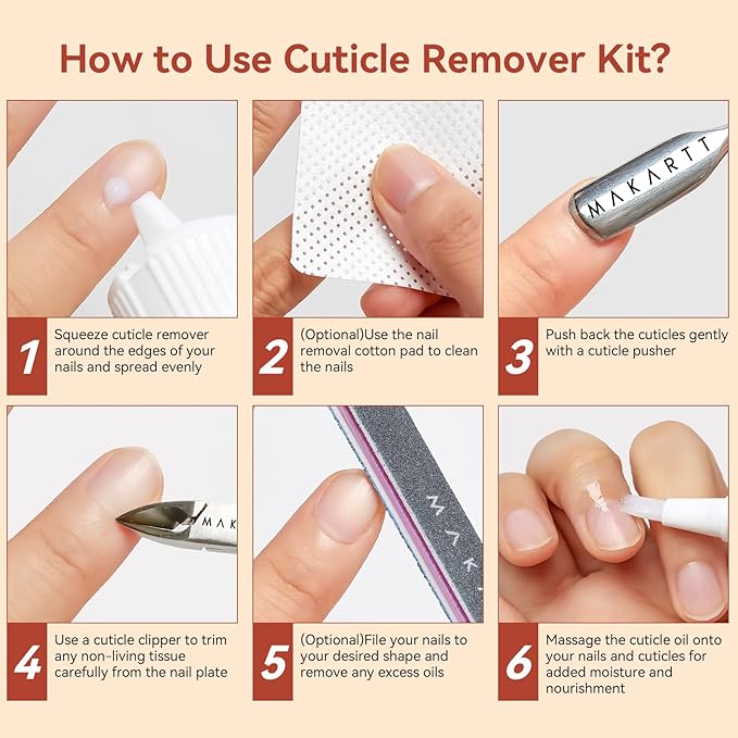 Makartt Cuticle Remover Kit, Nail Care Kit with Cuticle Oil Pen, Cuticle Trimmer, Nail File & 120ml Cuticle Remover Liquid, Nail Manicure Kit for Cuticle Softener & Moisturize