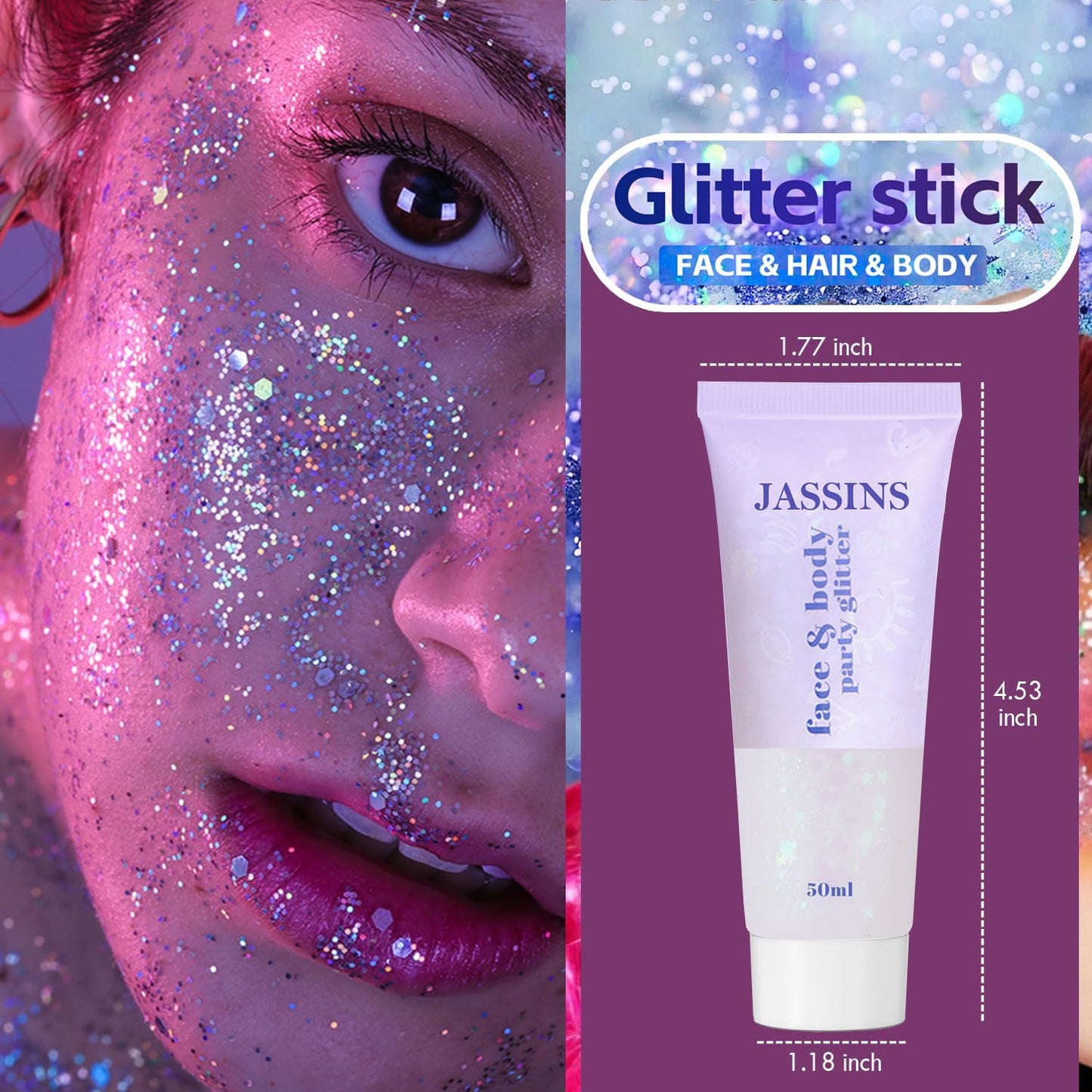 JASSINS 2PCS Body Glitter, 100ml Patriotic Pride Face Glitter Gel, 4th of July Outfits for Women Girls Kids, Glitter Makeup Tween Gifts, Festival Rave Accessories, Chunky Sequins Glitter