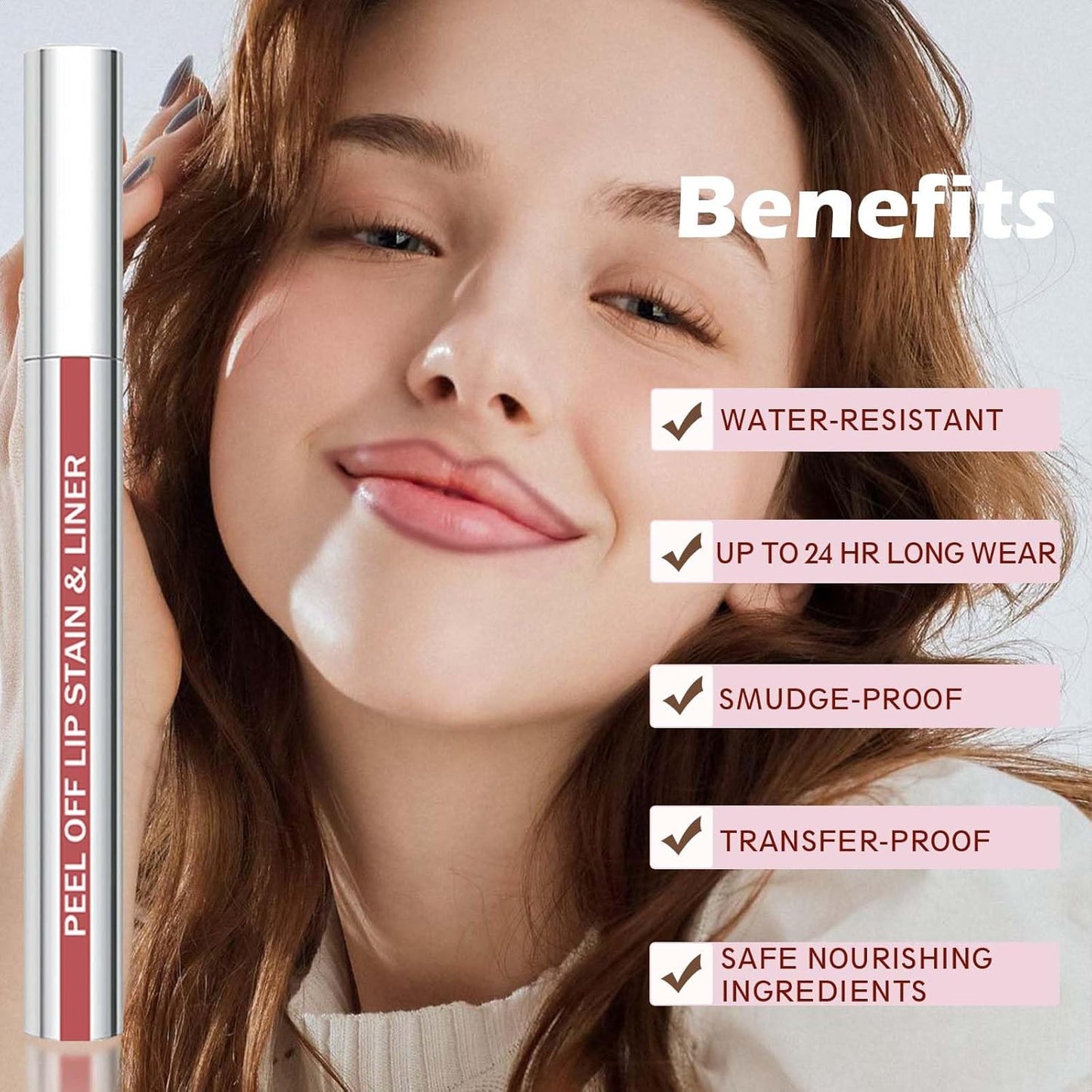 Lip Liner Stain Peel Off with Tweezer, Long Lasting Matte Lip Tattoo, Highly Pigmented Color Lip Makeup, Waterproof, Transfer-proof Lipstain for Women, WARM ROSE