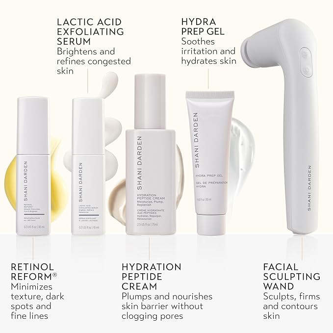 SHANI DARDEN SKIN CARE Sculpt & Firm Travel Kit, Facial Sculpting Wand, Attachments, Retinol Reform & Lactic Serums, Peptide Cream & Pep Gel, 7 Items