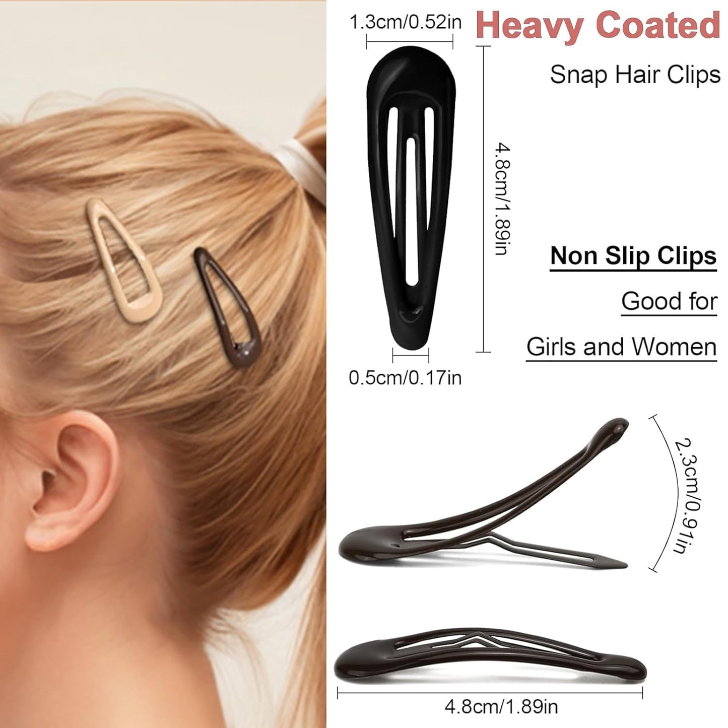 20PCS Small Metal Barrettes for Women - Snap Hair Clips for Thin & Thick Hair, 1.97 Inch No Slip Hair Clips (White Black Beige Brown Coffee)