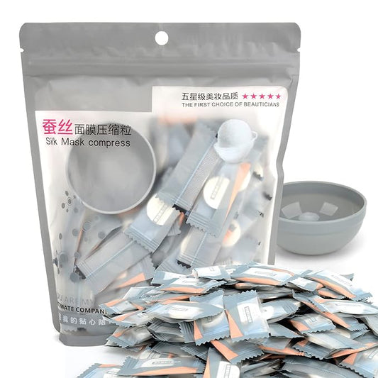 100PCS Compressed Facial Mask Disposable DIY Cosmetic Compressed Facial Mask Sheet Mask Paper Skin Care Wrapped Masks with Mask Bowl