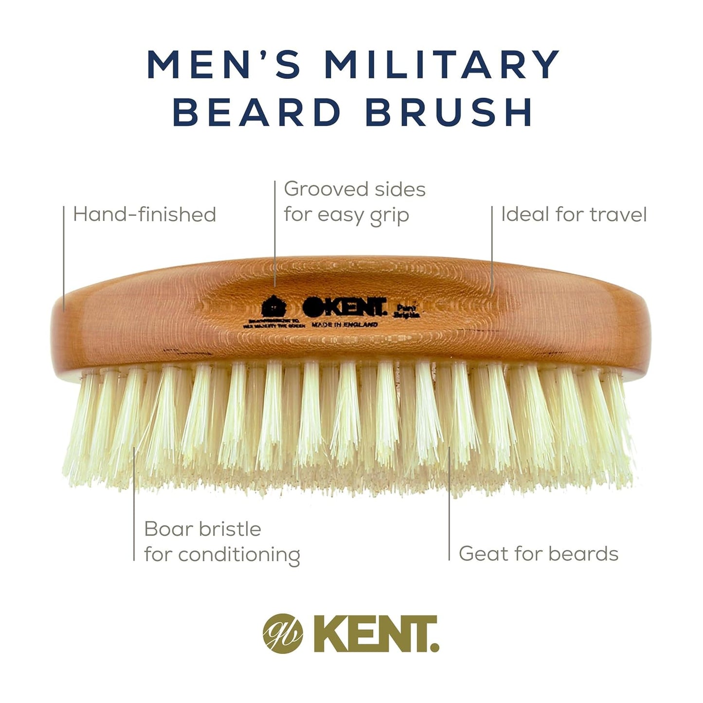 Kent BB Military Wave Hair Brush - 100% Natural Boar Bristle, Scalp Brush for Men's Grooming, Thinning Hair, Mustache and Beard Brush for Men Made in England"