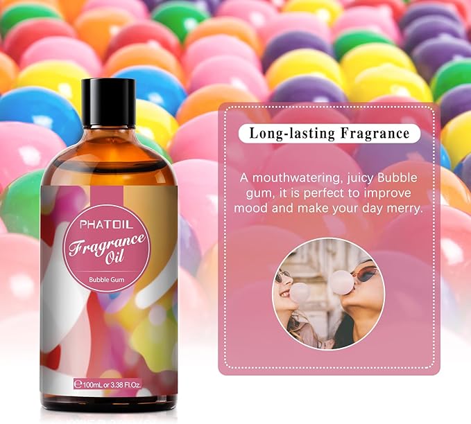 3.38FL.OZ Bubble Gum Fragrance Oils for Aromatherapy, Essential Oils for Diffusers for Home, Perfect for Diffuser, DIY Candle and Soap Making, DIY Scented Products - 100ml