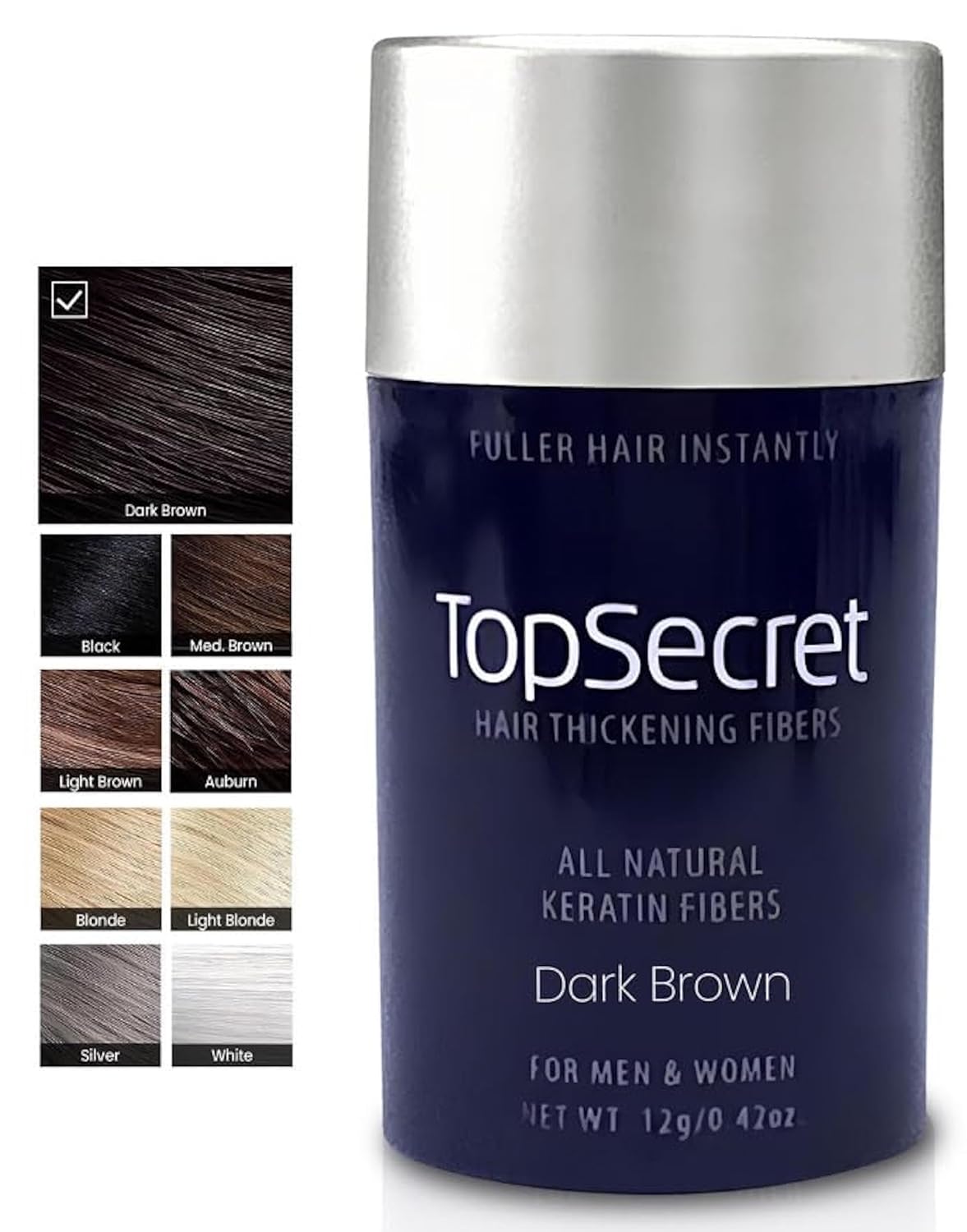 Top Secret Hair Thickening Building Fibers Refills - Undetectable & Natural Hair Filler - for Men & Women - Instantly Fill In Fine Thinning Hair - Weather & Sweat Resistant (Dark Brown, Regular)