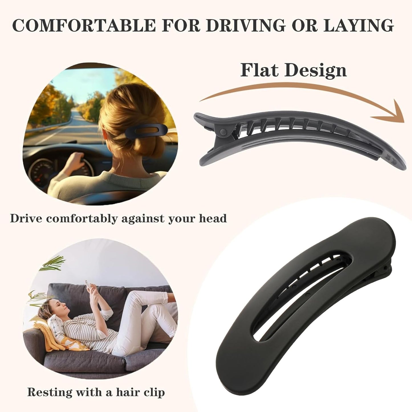 5 Pcs Flat Hair Clips, Medium Lay Flat Claw Clips for Women Girls,Strong Hold Non-slip Matte Hair Claws for Thick Thin Hair(Black&Tortoise)