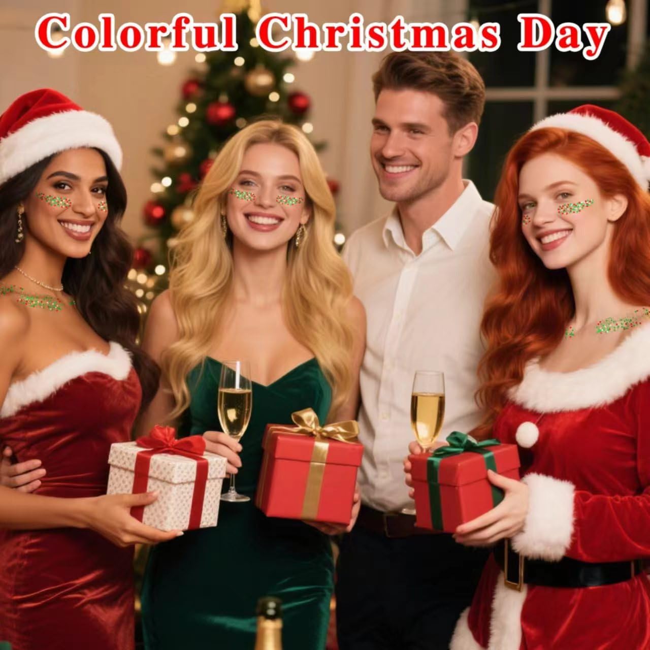 MEICOLY Red and Green Face Body Glitter Stick for Christmas,Hair Glitter Stick for Kids and Women,Sparkle Christmas Glitter Makeup,Chunky Face Glitter for Festival Party Rave Accessories