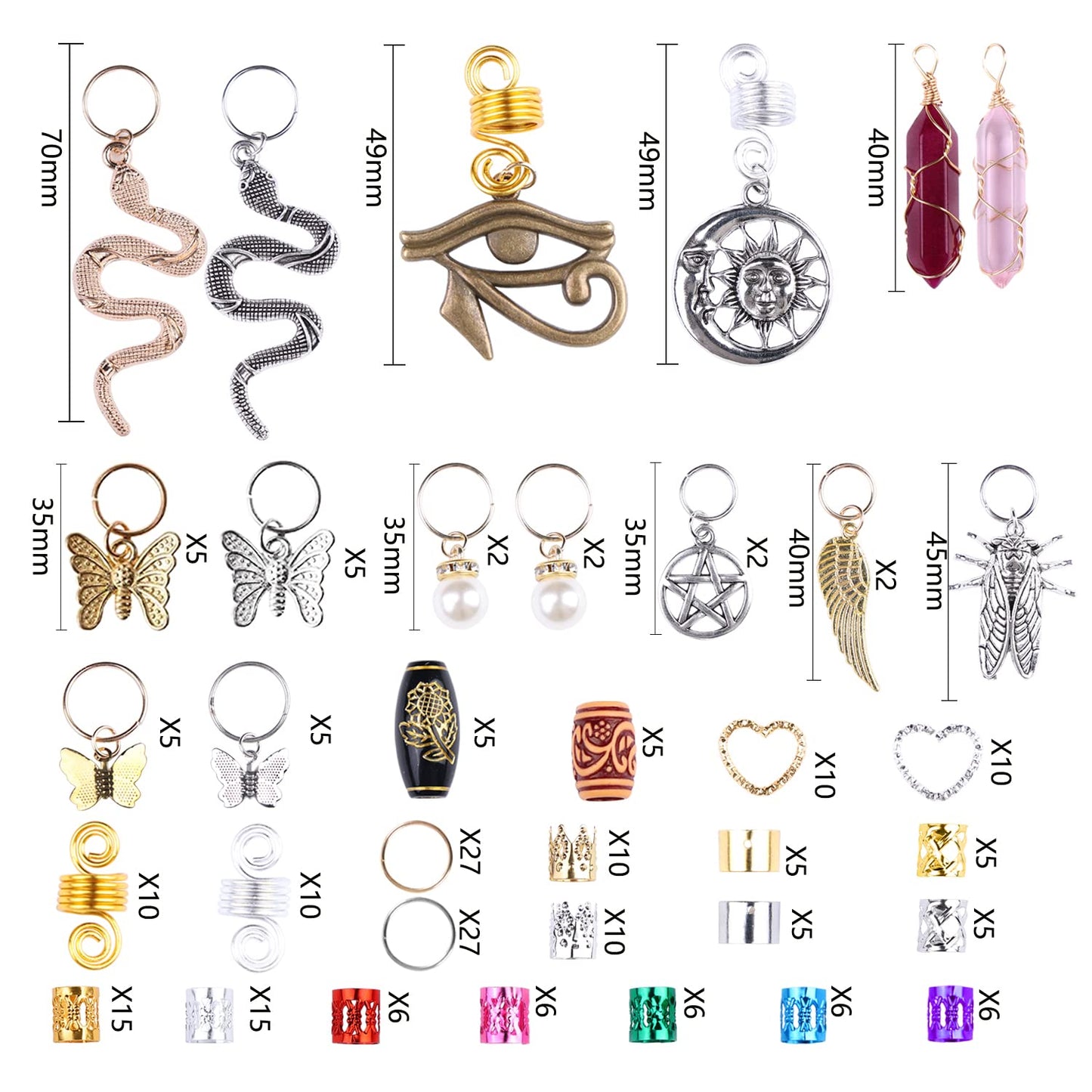Leeven 239 PCS Hair Beads Jewelry Hair Accessories for Braids Dreadlock Accessories Ring Hair Cuffs Crystal Hair Charms Gold Hair Beads Loc Tube Bead Hair Jewelry for Women Locs