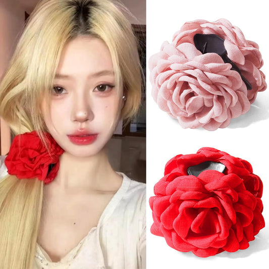 Rose Flower Clips for Women, 2 Pack Large Rose Hair Claw Clips, Floral Hair Clips for Women Girls Thick Hair, Non Slip Strong Hold, 2 Colors
