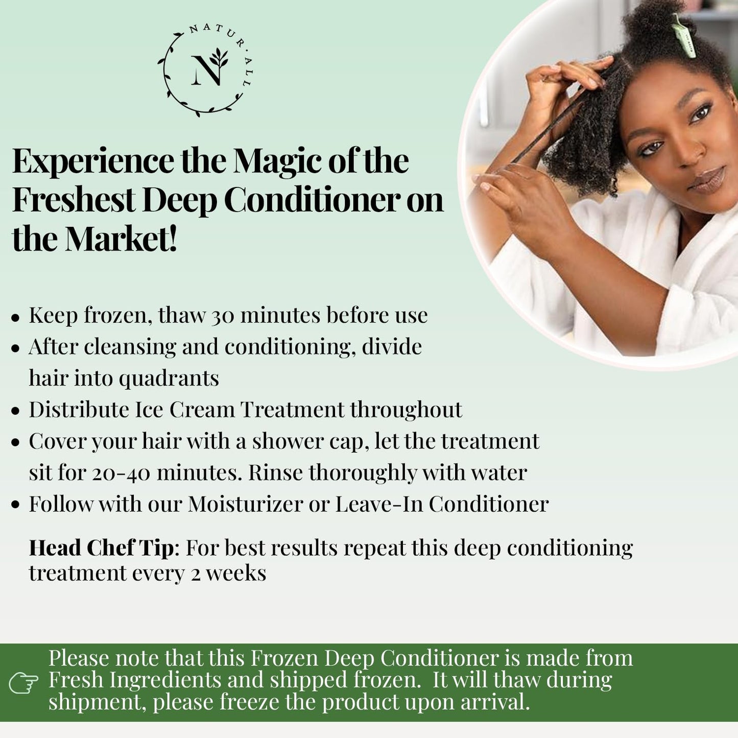 NaturAll 4 Oz. Deep Conditioning Hair Mask - Hydrating Ice Cream Treatment for Dry, Damaged Hair Growth - Ideal for All Hair Types (Avocado & Kiwi)