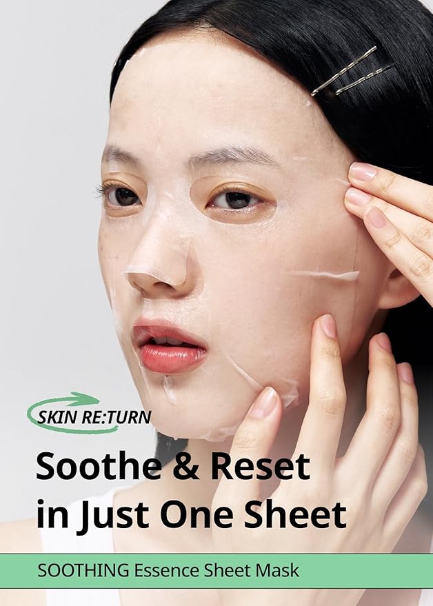 [K Beauty] Skin Return Soothing Essence Sheet Mask | Moisturizing and Hydrating for All Skin Types | Vegan Sheet Masks with Tea Tree Extract | Korean Face Masks Skincare | Facial Mask | 10 Sheets
