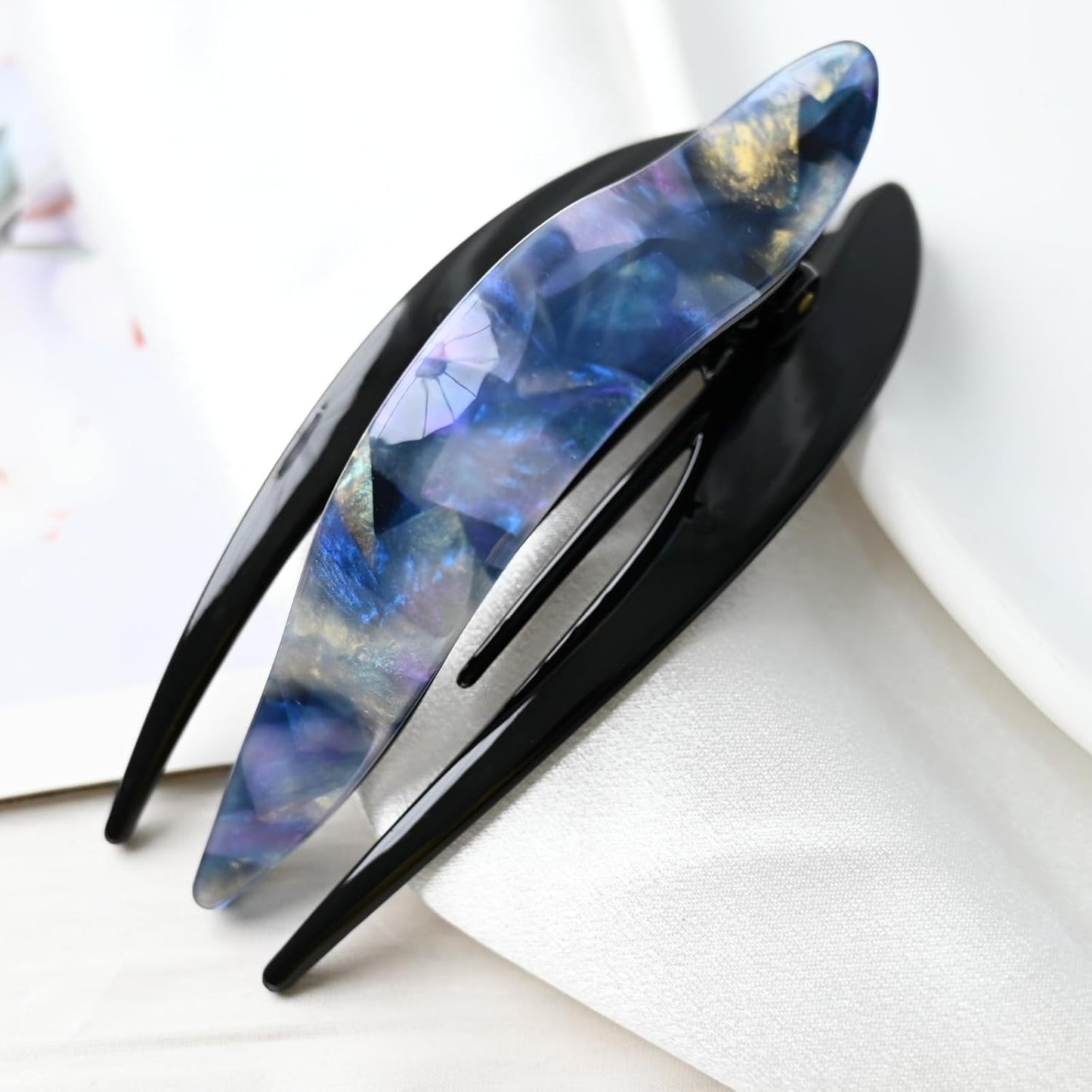 Handmade Celluloid French Design Tortoise Shell Barrettes Side-slide Opening Duck Luxury Fashion Accessories Hair Clip Claw for Women (aespa blue)