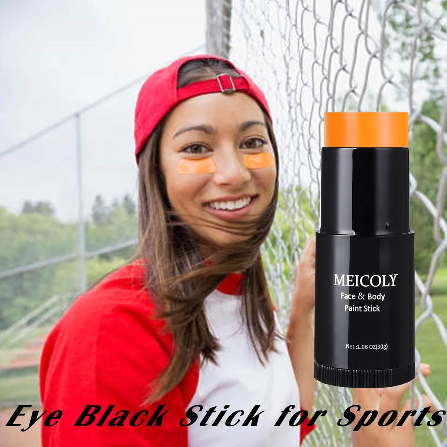 MEICOLY Orange Face Body Paint Stick(1.06 Oz),Cream Face Paint for Halloween Pumpkin Tiger Special Effects SFX Makeup,Orange Eye Black Baseball/Softball,Sweatproof & Waterproof