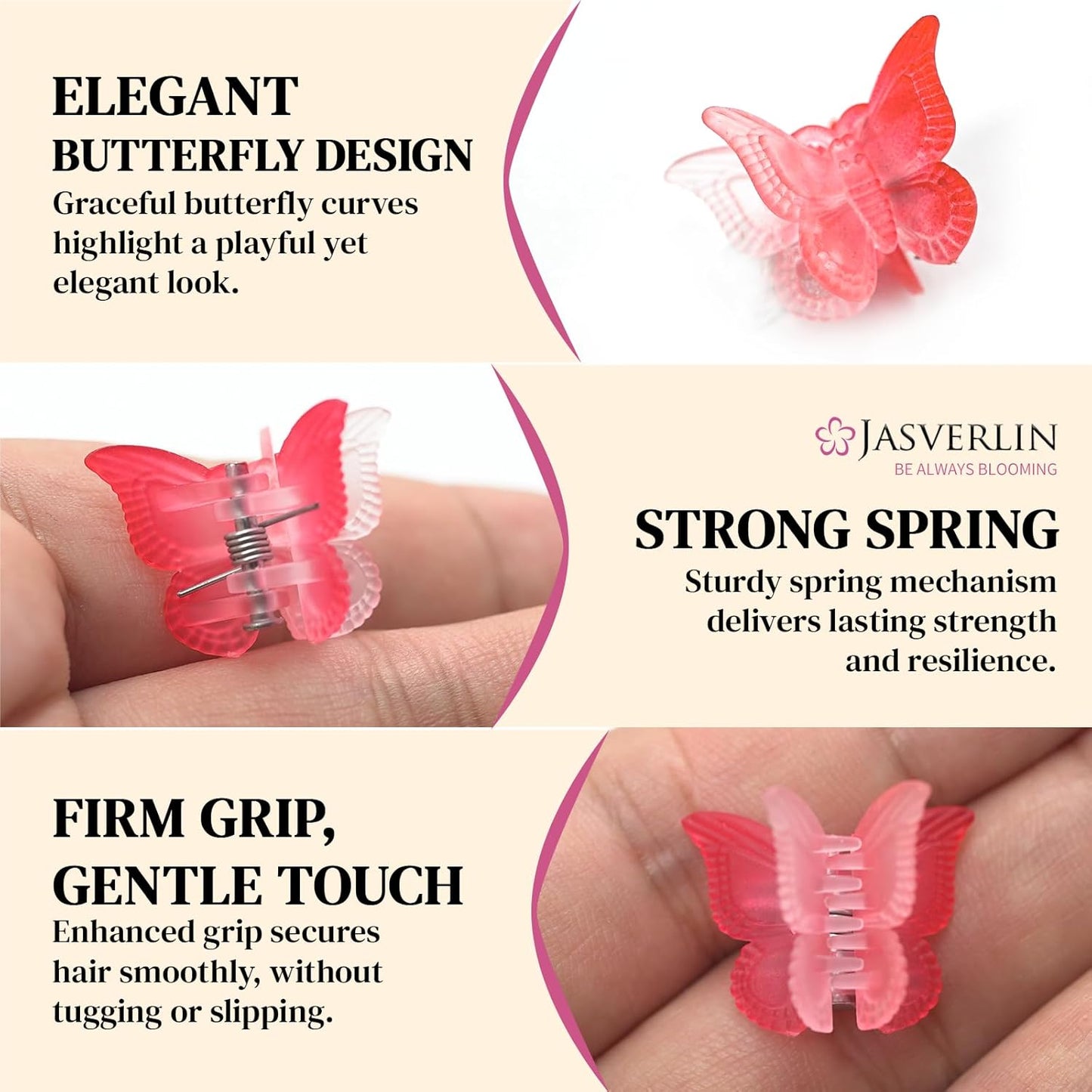 Mini Butterfly Hair Clips 50 Pcs, Cute Small Y2k Girls Accessories, Tiny Claw Clips 90s for Women Kids Thin Hair, 10 Assorted Rave Rainbow Colors (Matte Gradient)