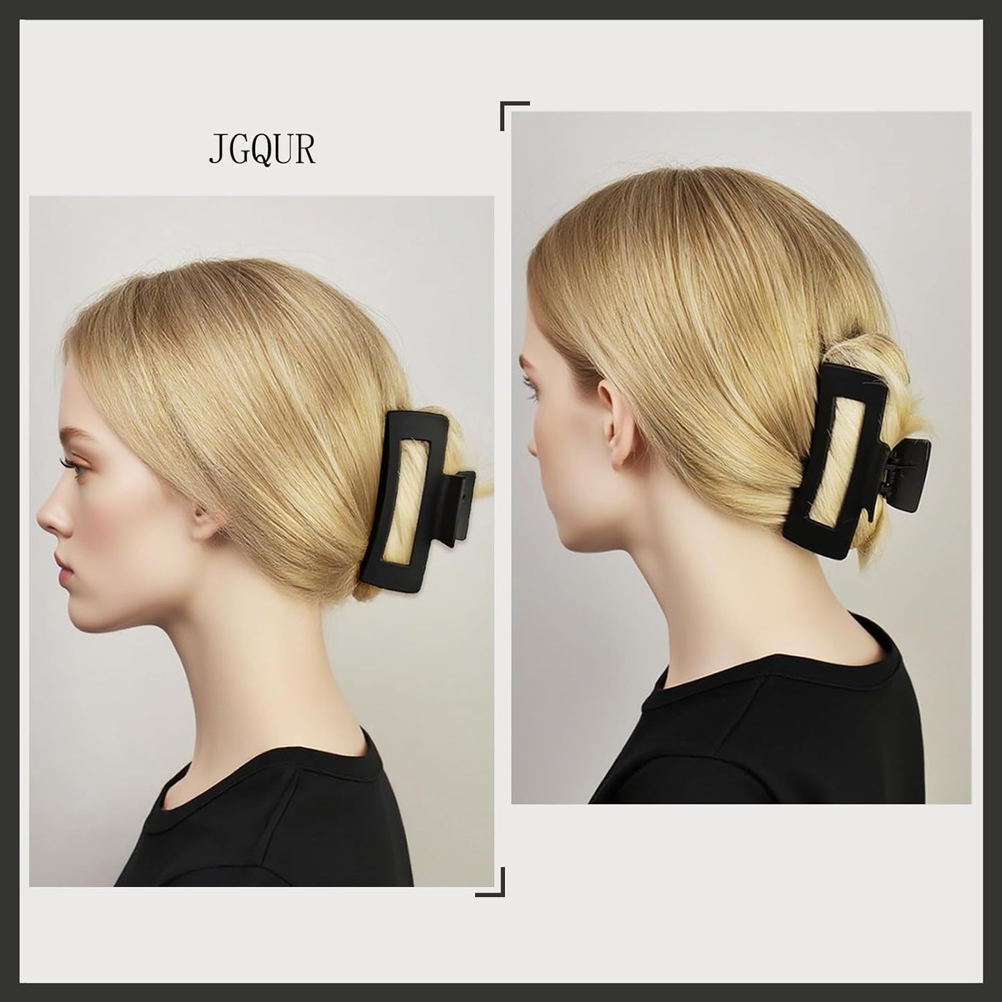 8pcs Black Hair Accessories Set – Square Hair Clips for Women, Satin Hair Scrunchies for Thick Thin Hair, Non-Slip Matte Hair Claws, Birthday Gift