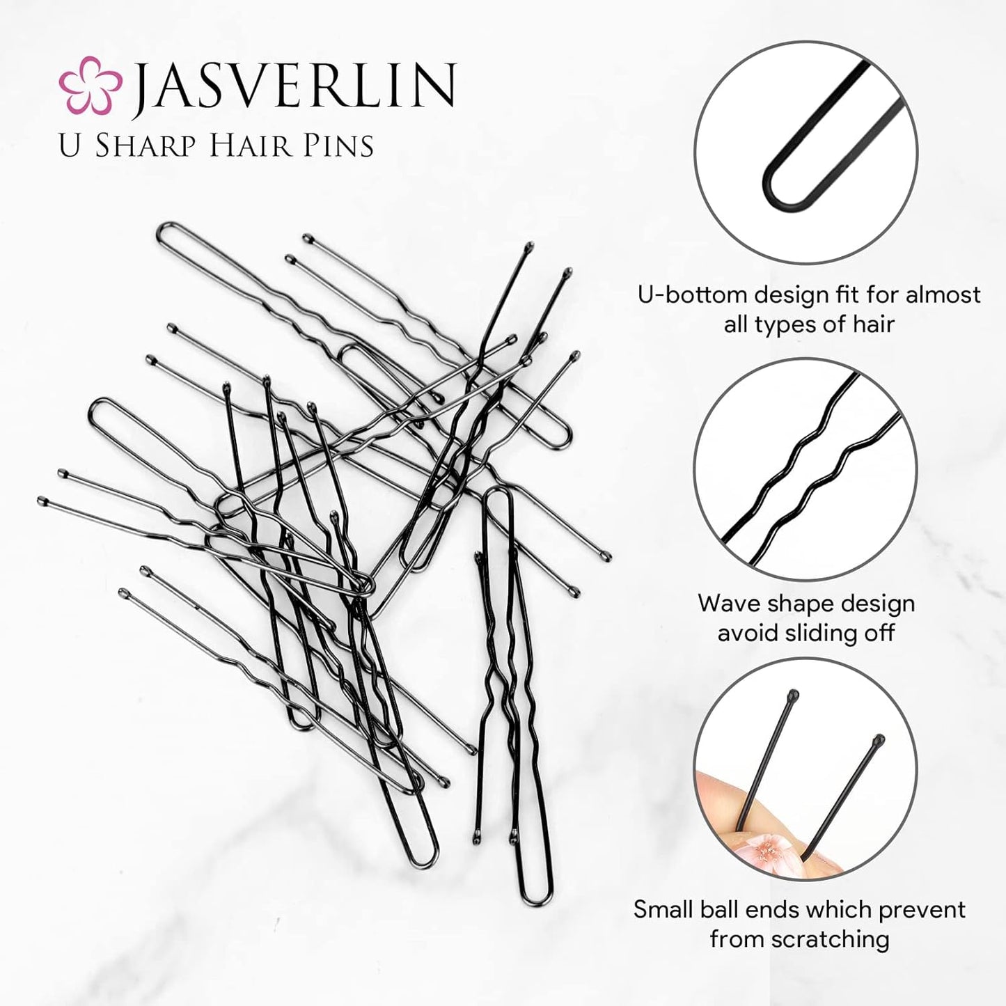 U Shaped Bobby Pins for Thick Bun Hairstyle, Ballet Hairpins for Women Girl Large Bunheads 2.4in 100pcs (Black)