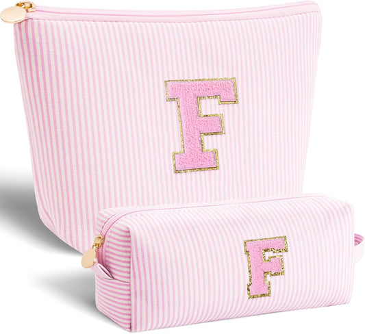 Personalized Makeup Bag for Women Girls - Fashion Cosmetic Bag Trendy Travel Toiletry Bag with Initials Letter - Teen Gifts - Pink,F